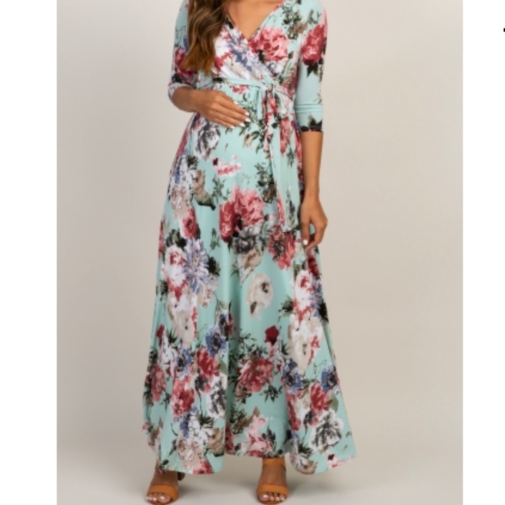 Pinkblush Mint Floral Maxi Dress Small